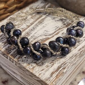 Black and Silver Pearl Beaded Bracelet